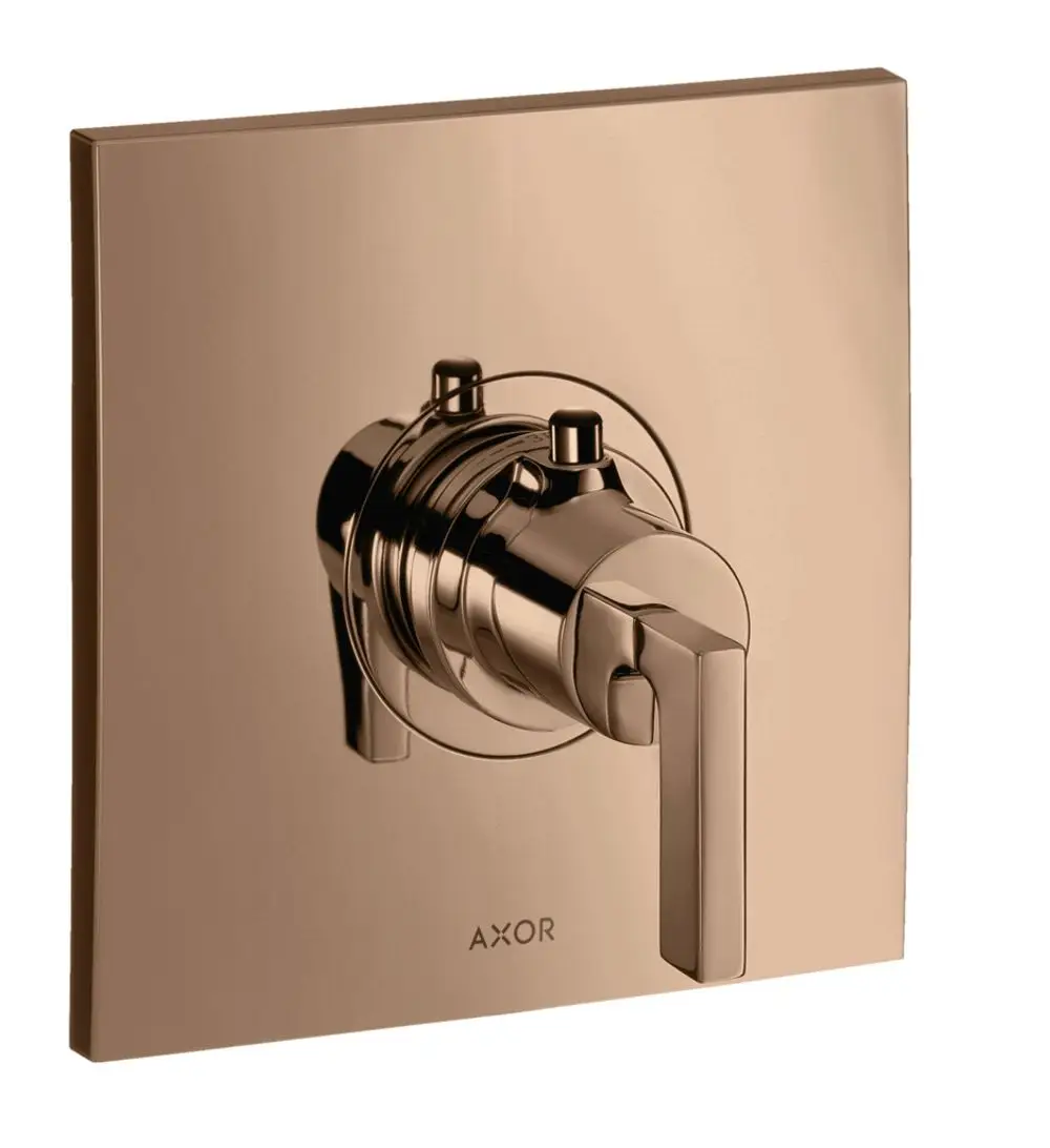 Thermostat für Unterputzinstallation mit Hebelgriff in polierter Rotgold-Optik, produziert von AXOR.